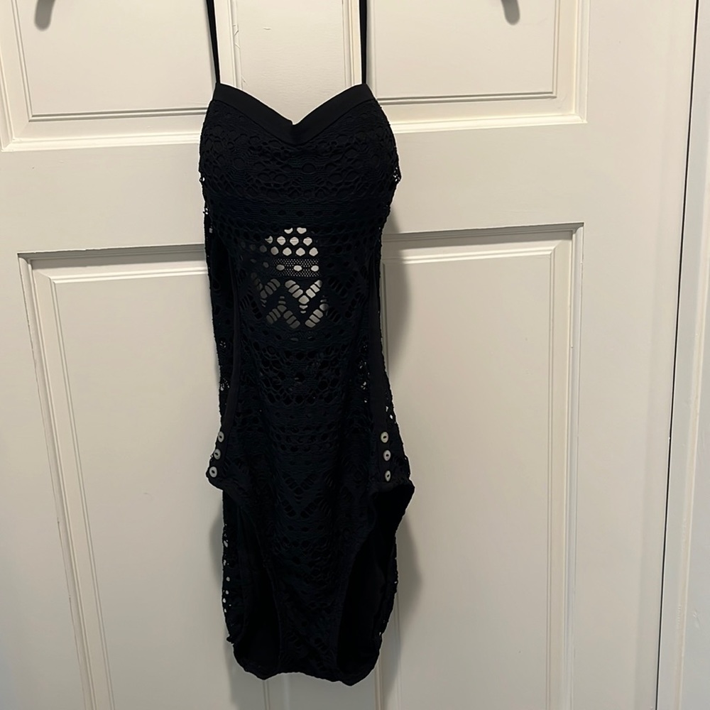 Robin Piccone Lacey Black One-piece Halter Swimsuit